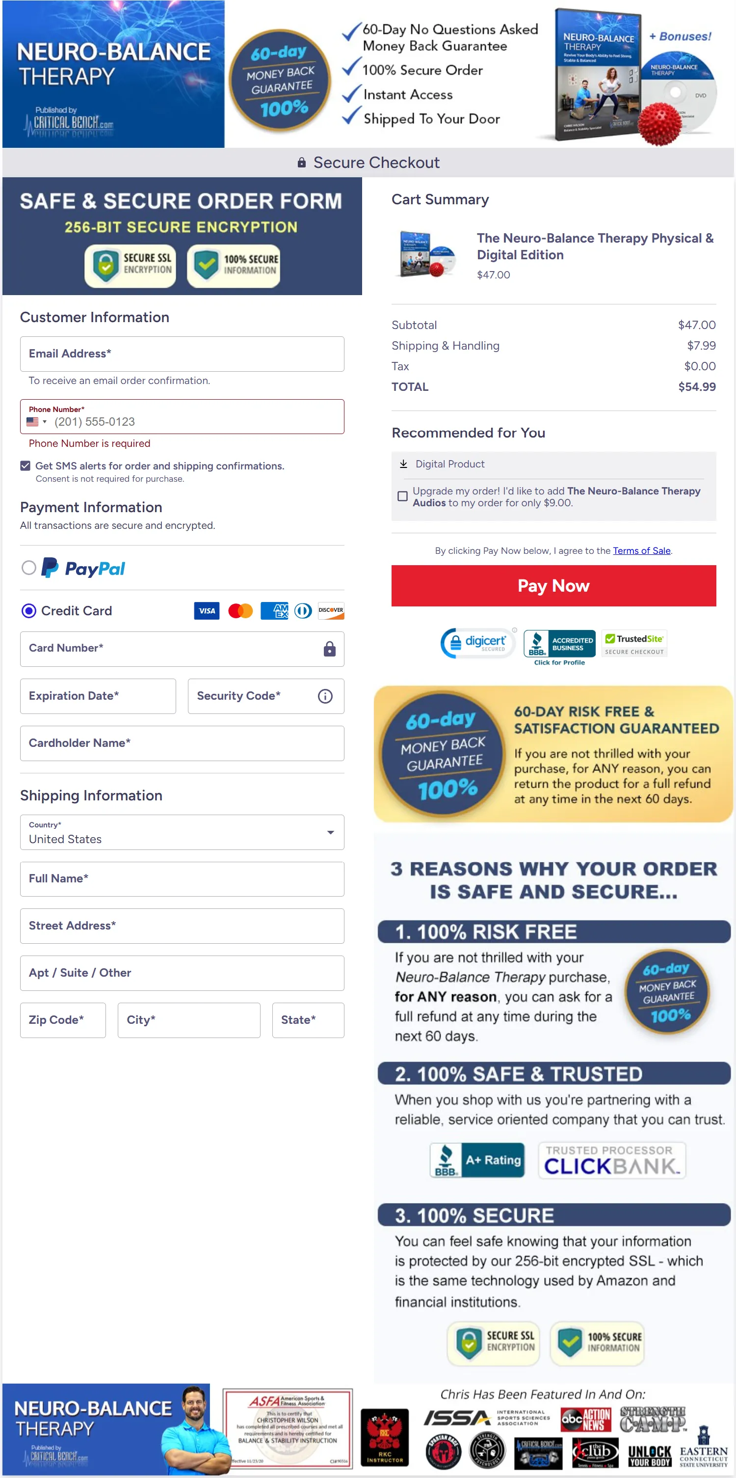 Secure ClickBank checkout page for Neuro-Balance Therapy